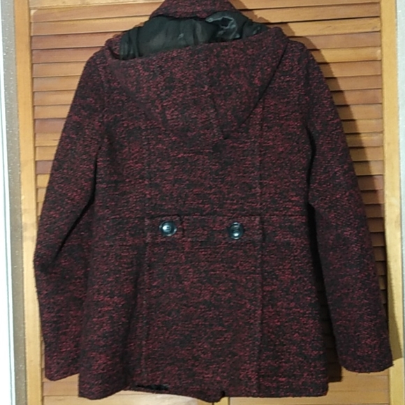 Red/Black Double-Breasted Teed coat Size Medium With Removable Hood - Picture 2 of 7